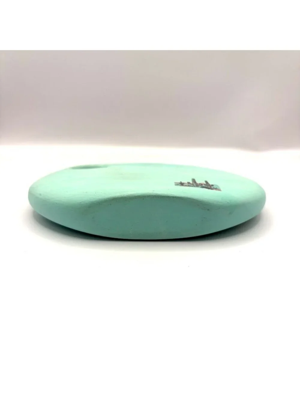 Vintage Southwest Ceramic Turquoise Bud Vase with Hand-Painted Native American F